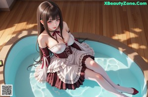 two asian women in maid outfits posing for a picture