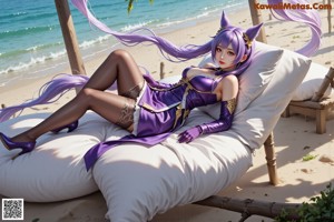A woman in a purple dress sitting on a rock in the woods.