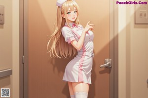 A woman dressed as a nurse posing for a picture.