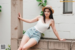 a woman wearing white shorts and a white shirt