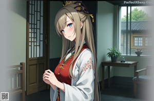 A woman in a green shirt and black stockings holding a staff.