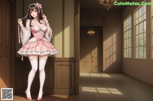 A woman in a maid outfit posing on a bed.